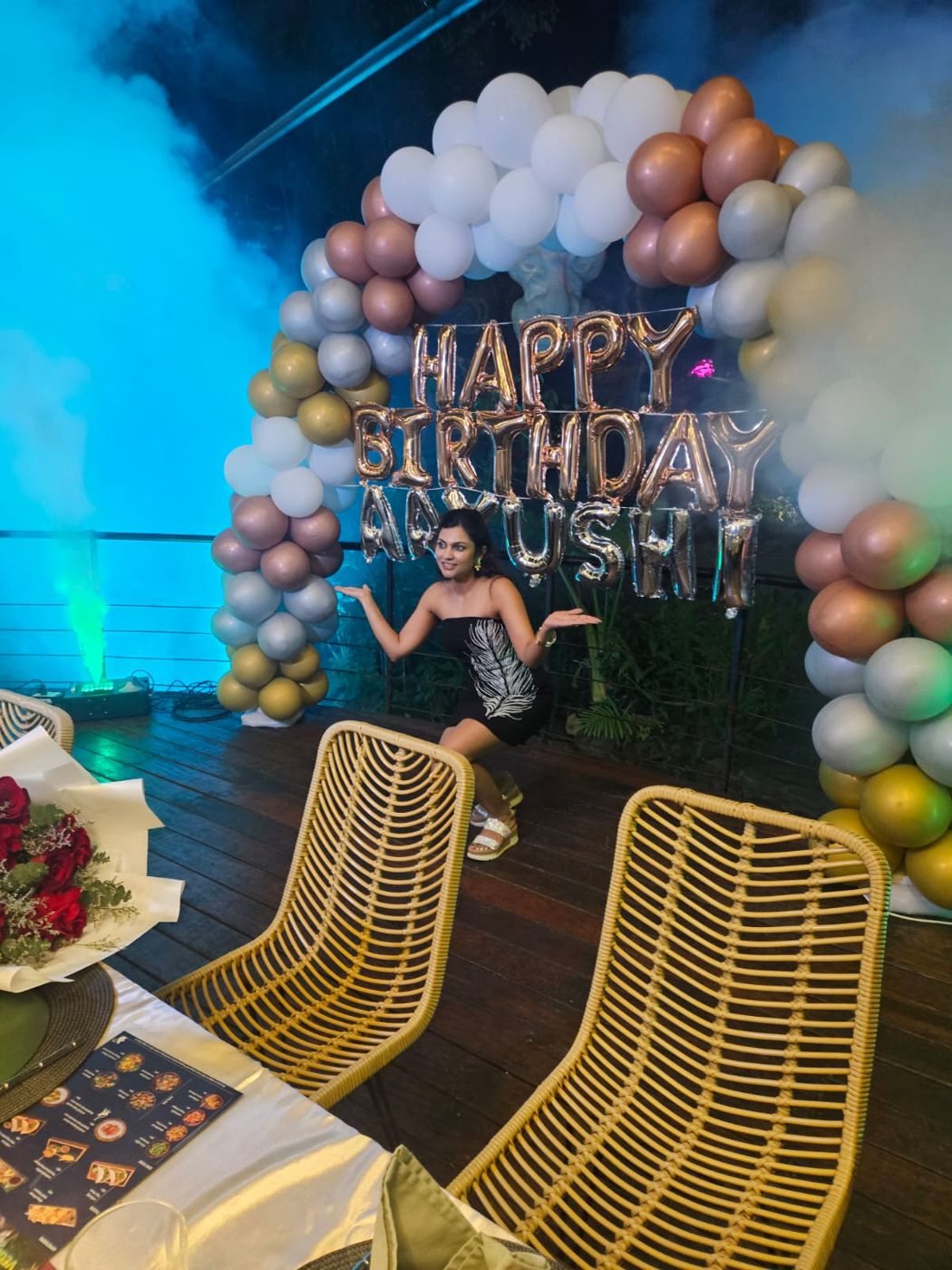 The Happy Birthday balloon arch