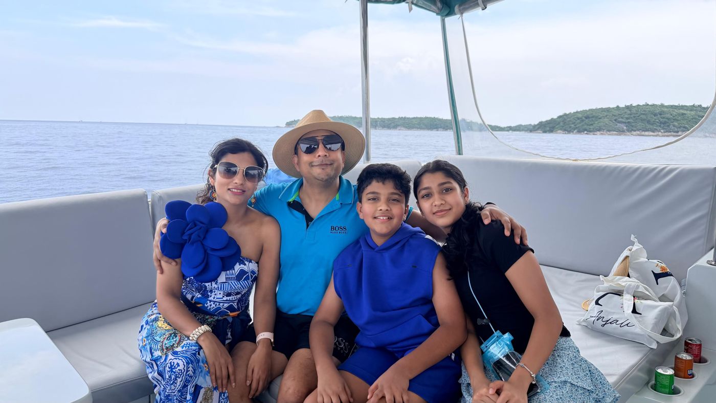 Kids and parents on the catamaran